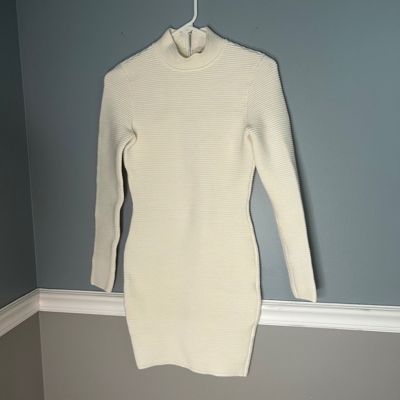 cream ribbed bodycon dress Maribeth Long Sleeve Ribbed Knit Mini Dress Cream main image 0
